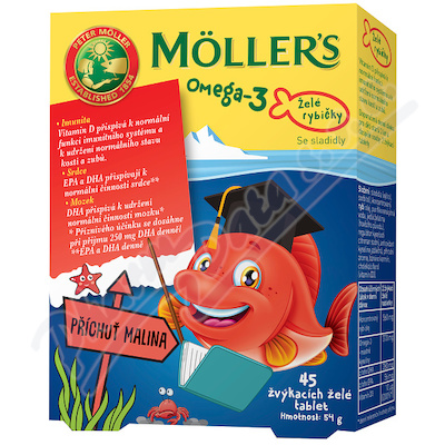 Mollers Omega 3 Rybki żelki 45szt smak malinowy