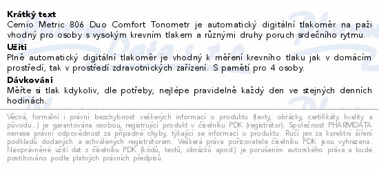Cemio Metric 806 DUO Comfort Tonometr ČR/SK